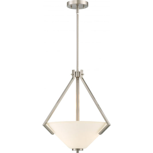 Nome - 2 Light Pendant with Satin White Glass - Brushed Nickel Finish