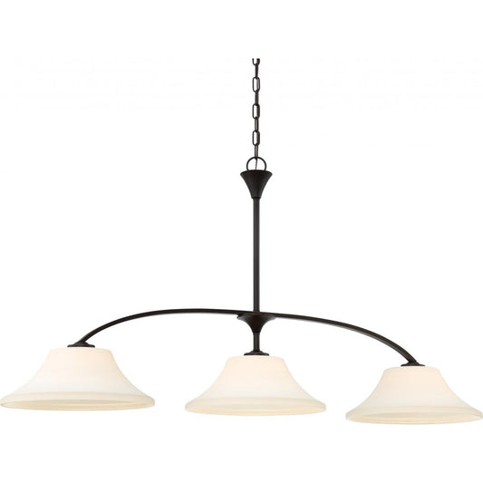 Fawn - 3 Light Island Pendant with Satin White Glass - Mahogany Bronze Finish