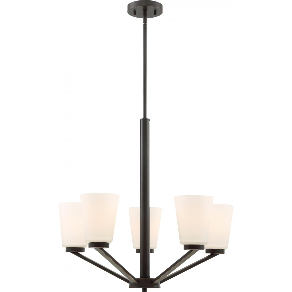 Nome - 5 Light Chandelier with Satin White Glass - Mahogany Bronze Finish