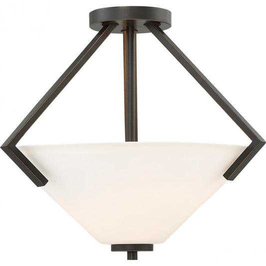 Nome - 2 Light Semi Flush with Satin White Glass - Mahogany Bronze Finish