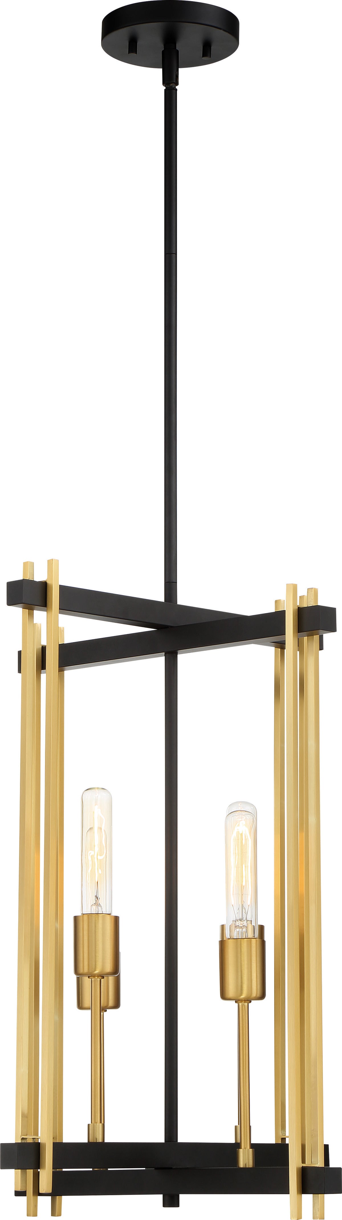 Marion - 4 Light Pendant - Aged Bonze Finish with Natural Brass Accents
