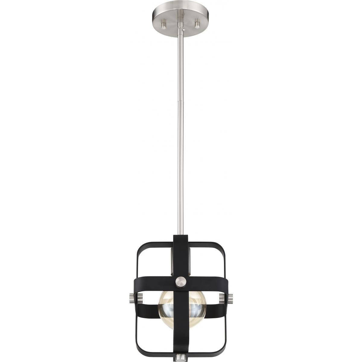 Prana - 1 Light Mini Pendant with Matte Black Finish and Brushed Nickel Accents