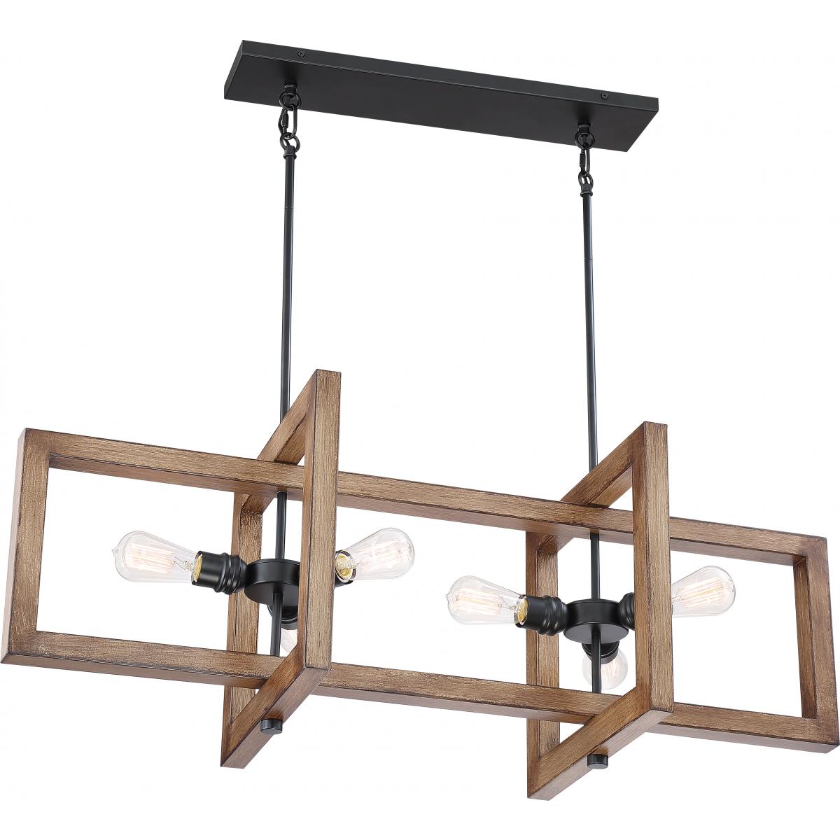 Beacon - 6 Light Island Pendant with Black and Honey Wood Finish