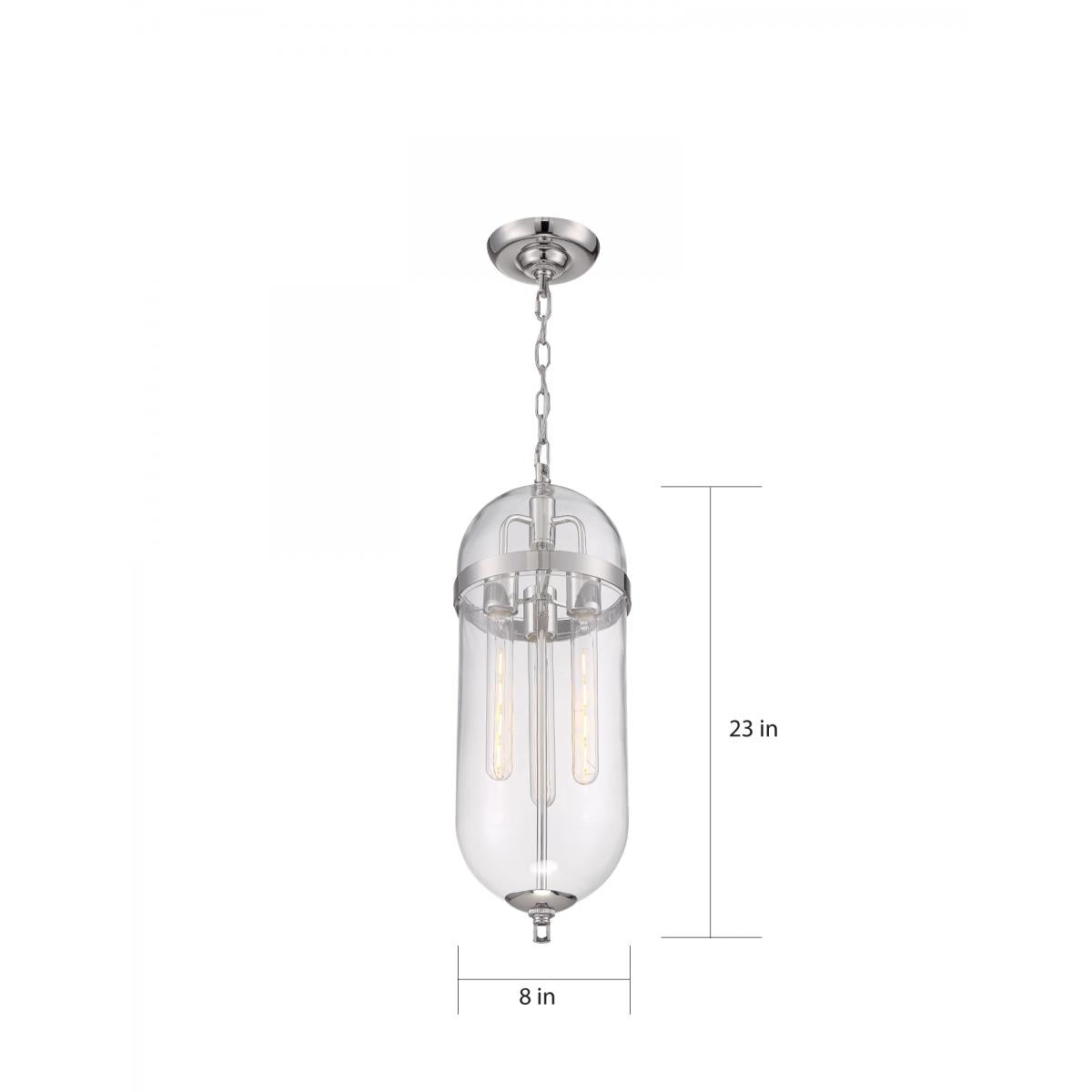 Fathom - 3 Light Pendant - with Clear Glass - Polished Nickel