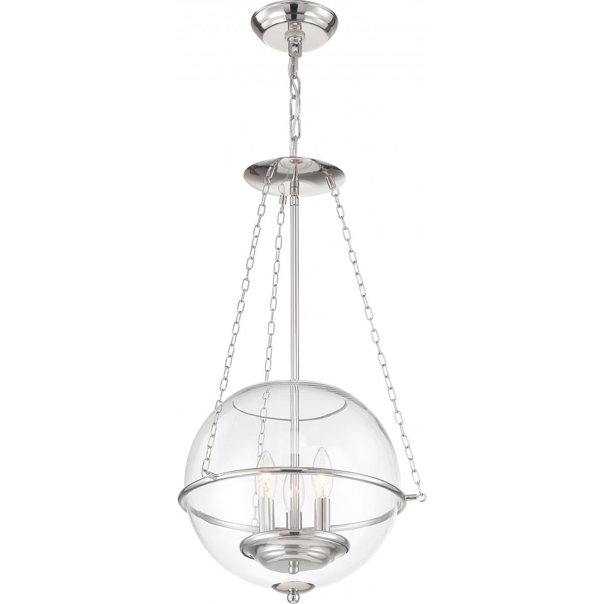 Odyssey - 3 Light Pendant - with Clear Glass - Polished Nickel Finish