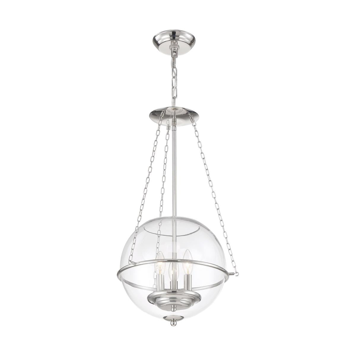Odyssey - 3 Light Pendant - with Clear Glass - Polished Nickel Finish