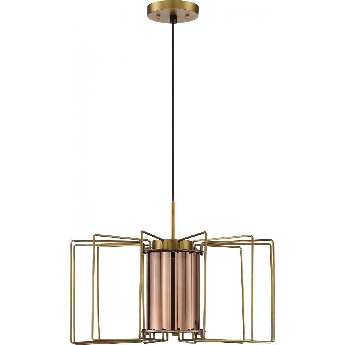 Wired - LED Pendant with Copper Glass - Vintage Brass Finish