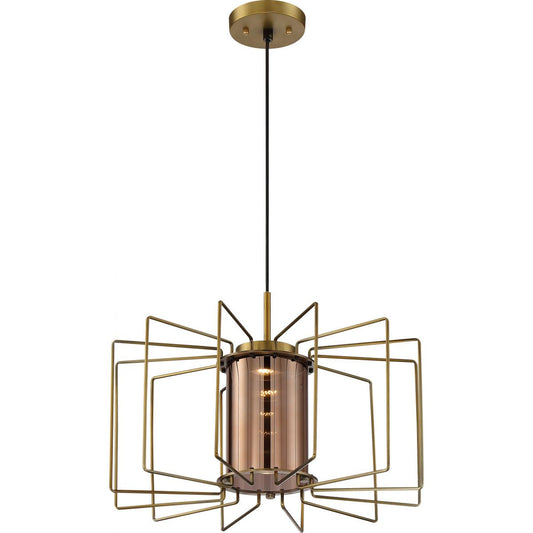Wired - LED Pendant with Copper Glass - Vintage Brass Finish