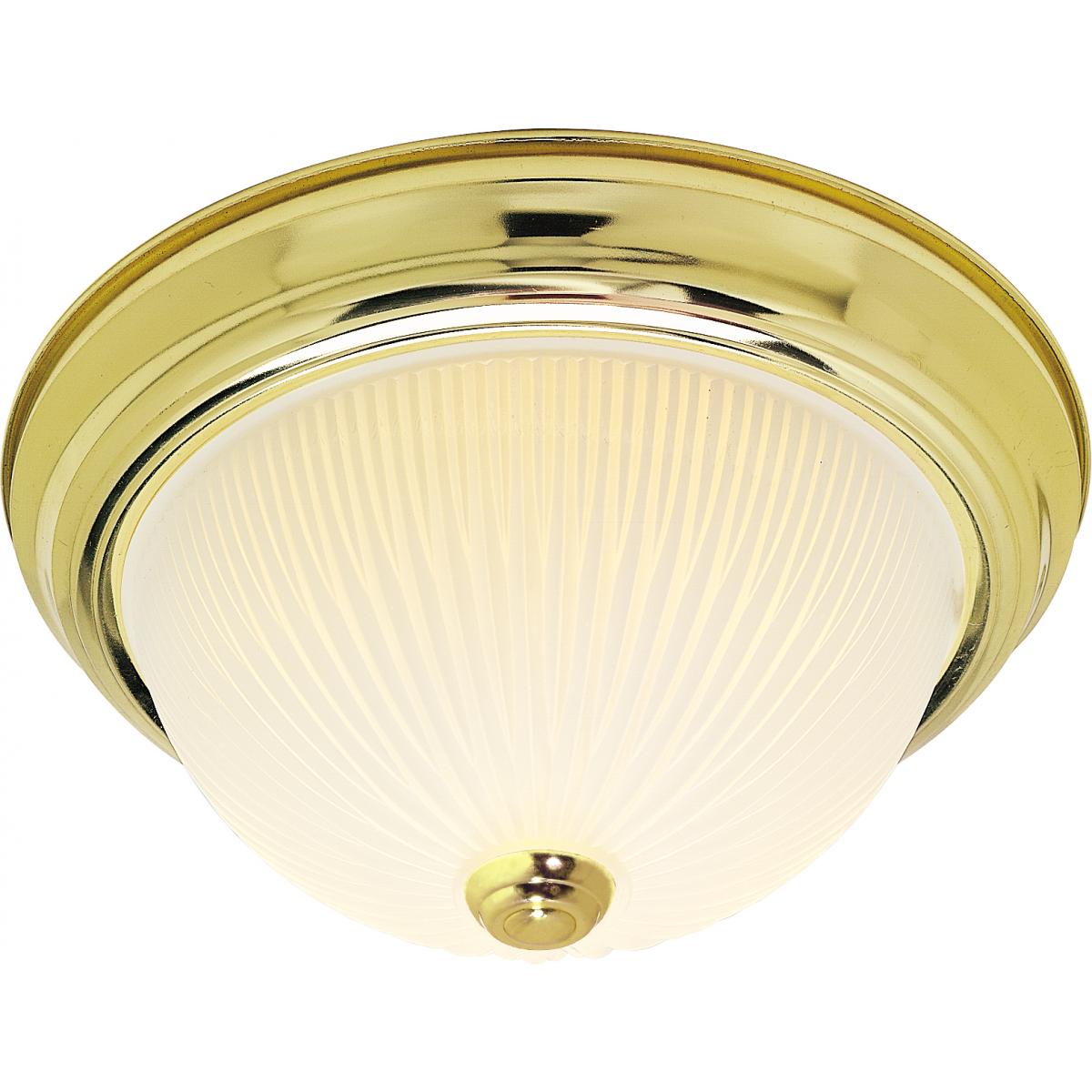 3 Light - 15'' Flush with Frosted Ribbed - Polished Brass Finish